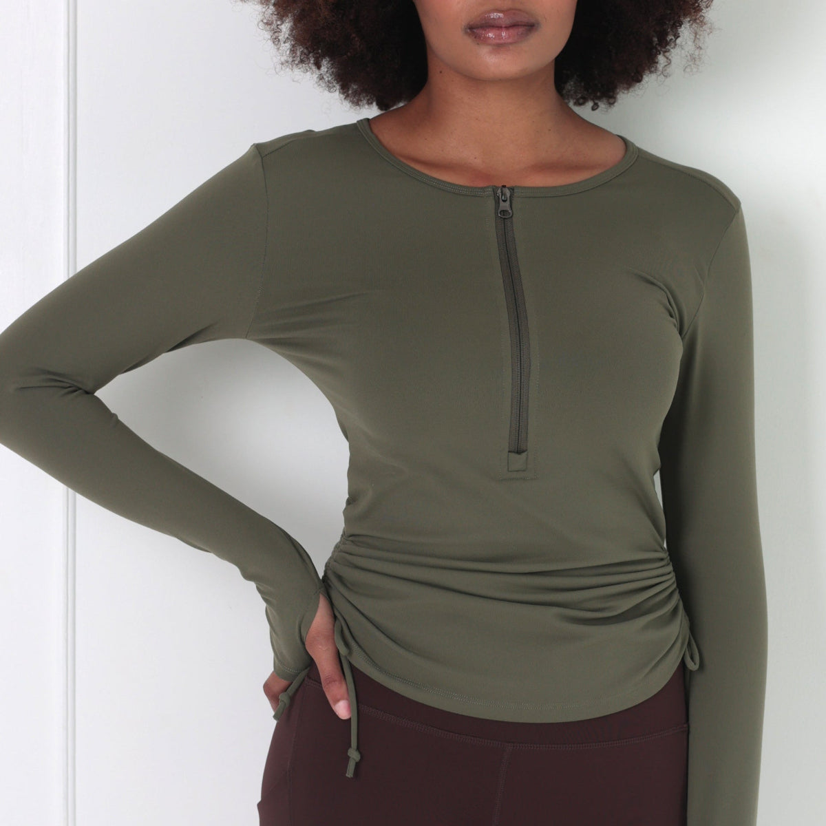 long sleeve cotton top - Striped Dark Khaki Green | Weekday WW