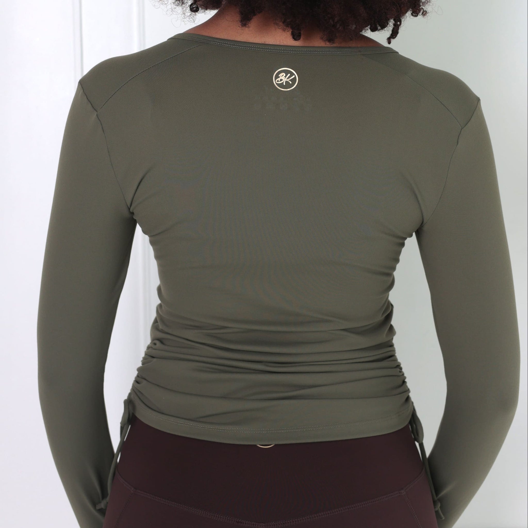 Side Sinch Long Sleeve Zipped Top | Khaki – Lisa Raleigh Side Sinch Long Sleeve Zipped Top | Khaki – Lisa Raleigh